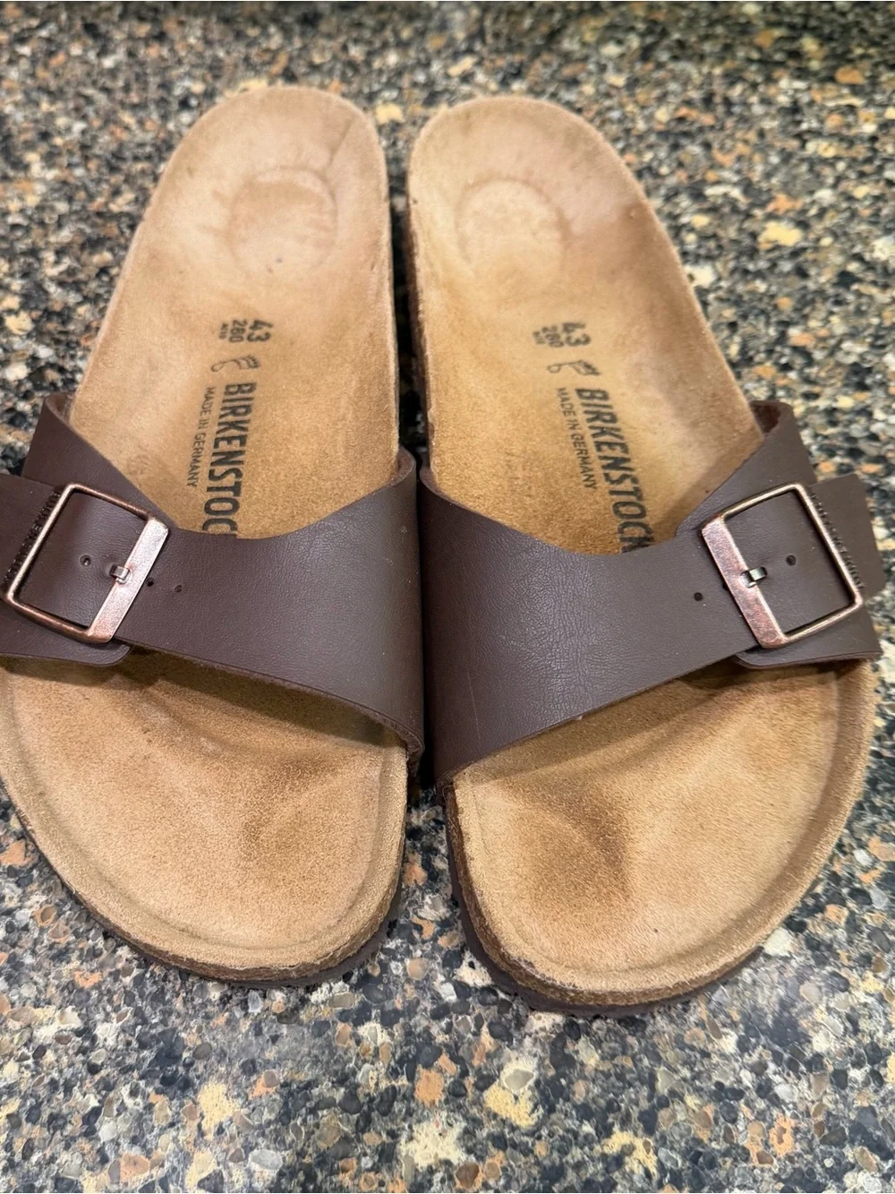 Birkenstock Brown Single-Strap Slide Sandals with Buckle Mens 10